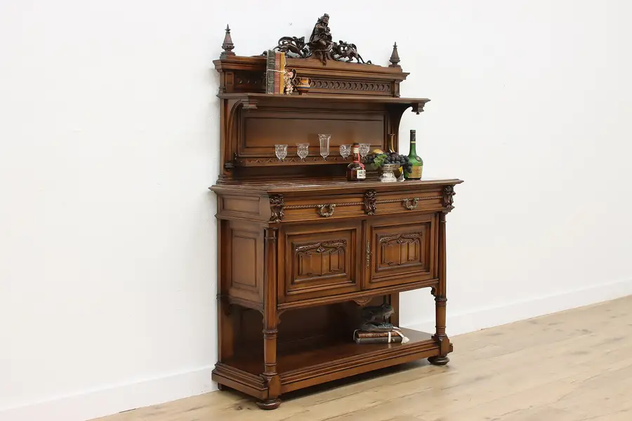 Photo of Italian Renaissance Antique Marble Top Sideboard Bar Dragons
