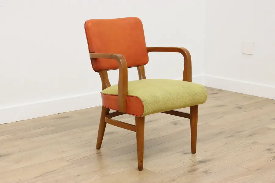 Photo of Art Deco Vintage Birch & Vinyl Office Desk Chair, Gunlocke