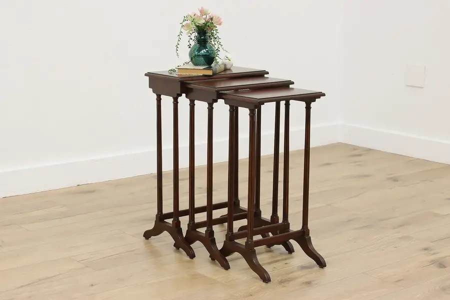 Photo of Set 3 Georgian Vintage Mahogany Nesting Snack Tables McNabb