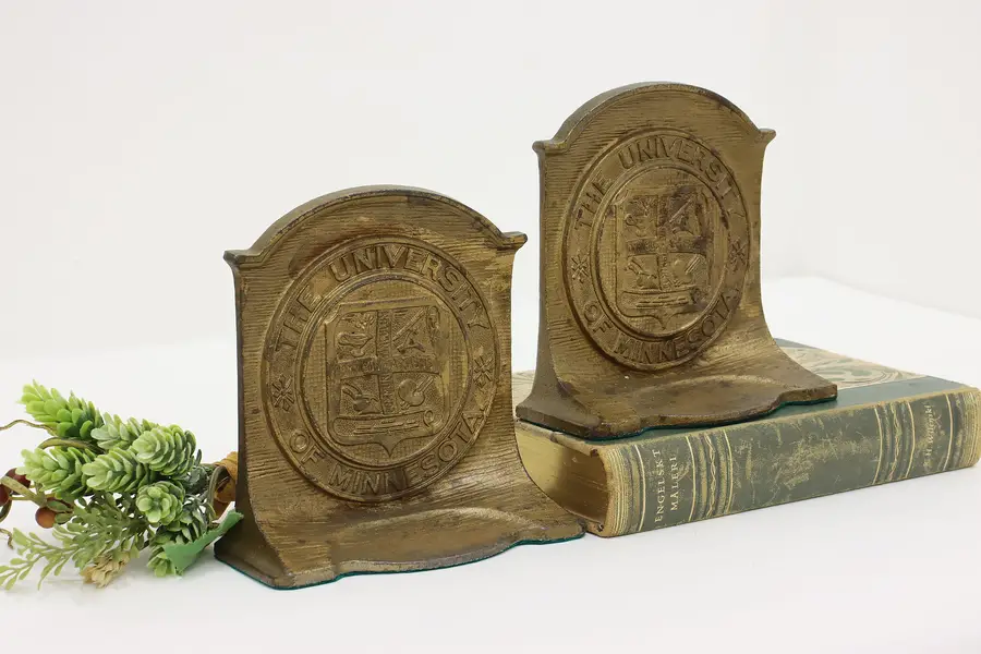 Photo of Pair Minnesota University Vintage Iron Regent Seal Bookends