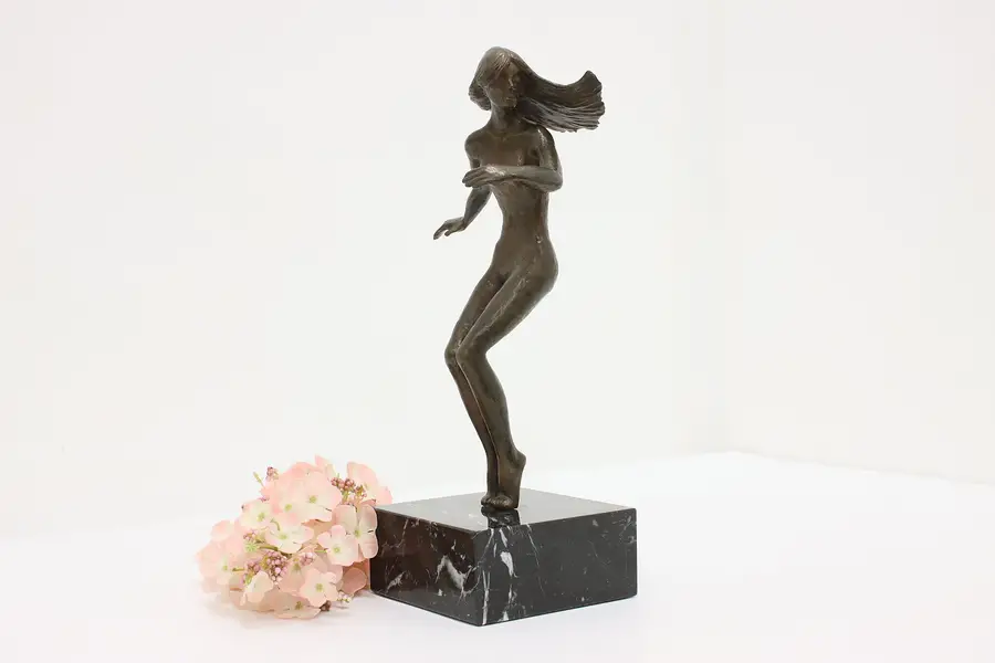 Photo of Whirling Girl Vintage Bronze Sculpture on Marble, Chang