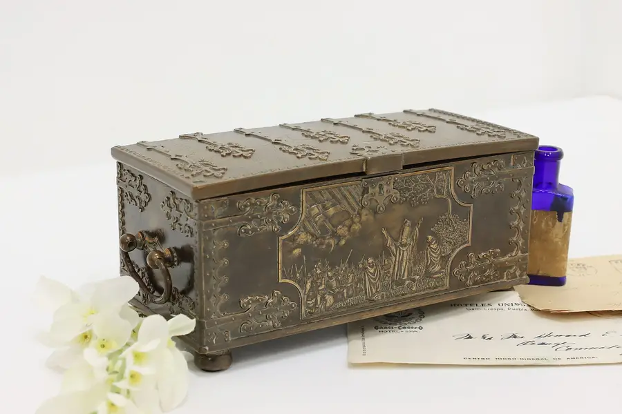 Photo of Danish Vintage Crusades Bronze Finish Casket Box, Iron Art