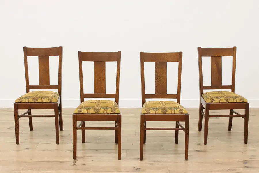Photo of Set 4 Arts & Crafts Mission Oak Antique Dining Game Chairs