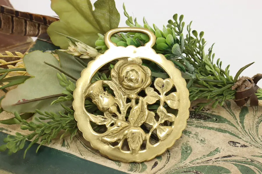 Photo of Farmhouse Vintage Brass Horse Harness Medallion, Roses