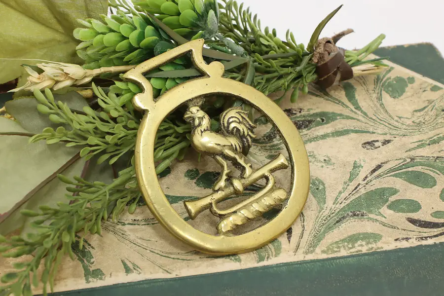 Photo of Farmhouse Vintage Brass Horse Harness Medallion, Rooster