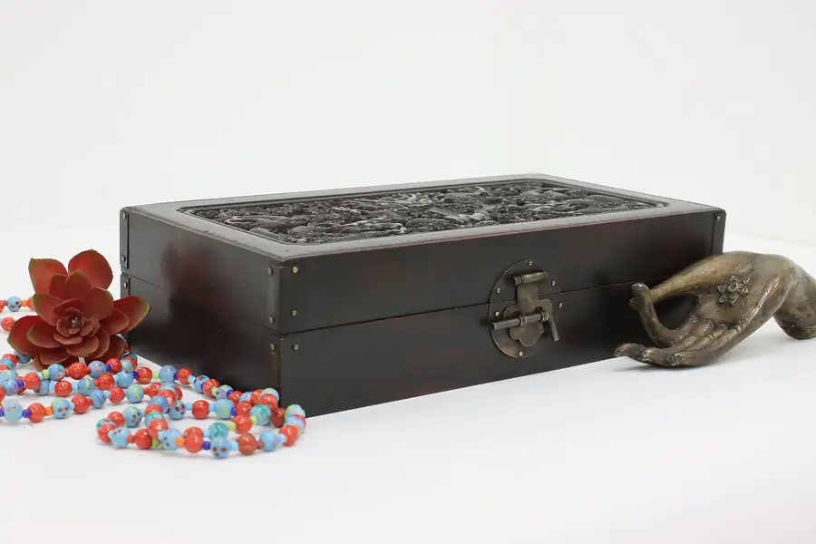 Photo of Chinese Vintage Carved Rosewood Collector Chest, Dragons