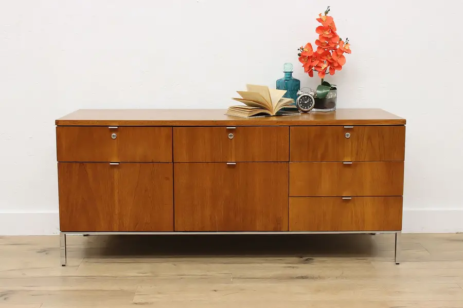 Photo of Midcentury Modern Vintage Teak & Chrome Office File Credenza