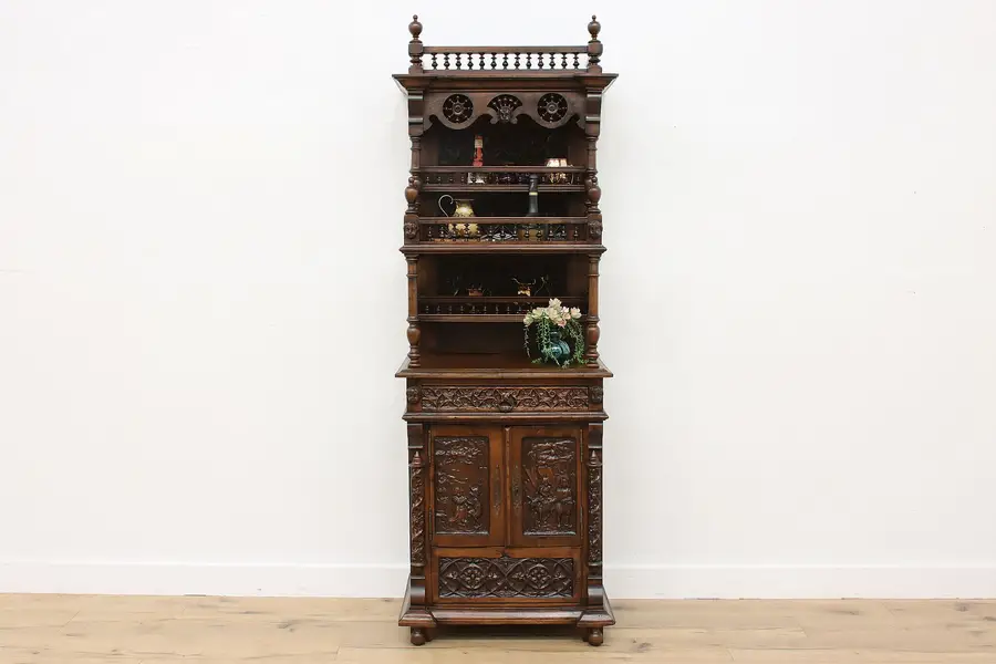 Photo of French Brittany Antique Carved Chestnut Bar Display Cabinet