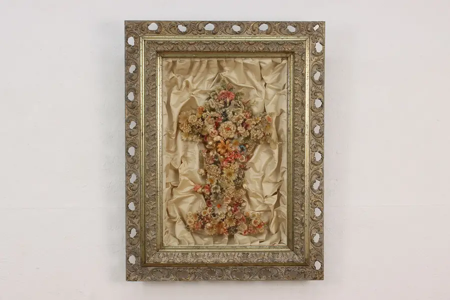 Photo of Silk Flower Cross Antique Framed Floral Arrangement 32.5"