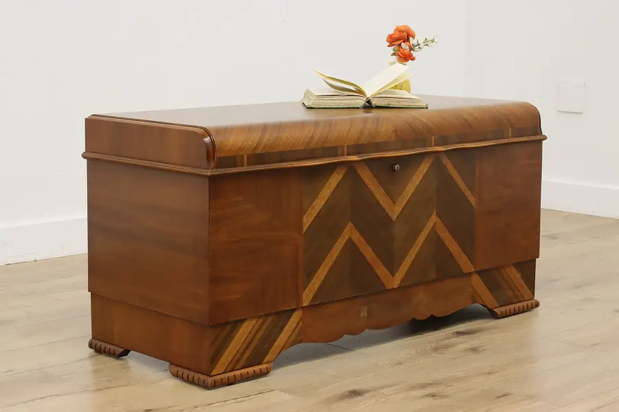 Photo of Art Deco Waterfall Vintage Cedar Lined Blanket Chest, Lane