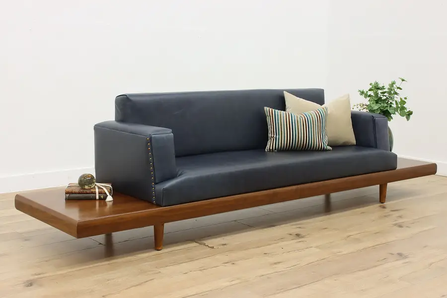 Photo of Midcentury Modern Vintage Leather Sofa or Couch & End Tables