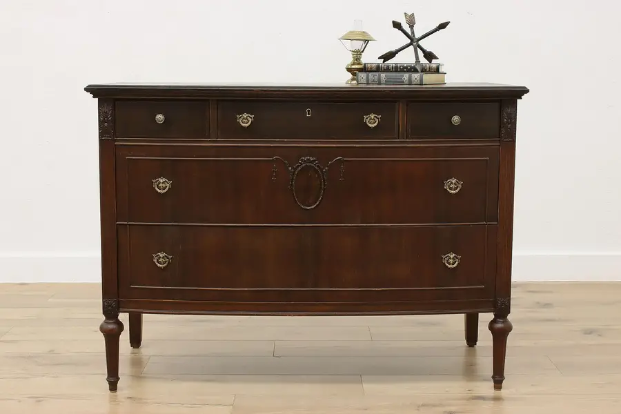Photo of French Design Antique Carved Walnut Bowfront Dresser Chest