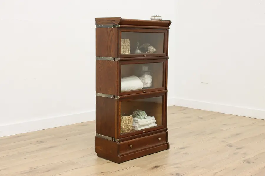 Photo of Lawyer or Barrister Antique 3 Stack Oak Bookcase or Display