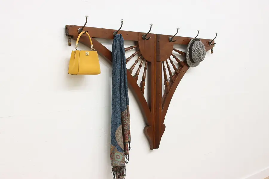 Photo of Victorian Antique Salvage Fretwork Wall Coat & Hat Rack 77"