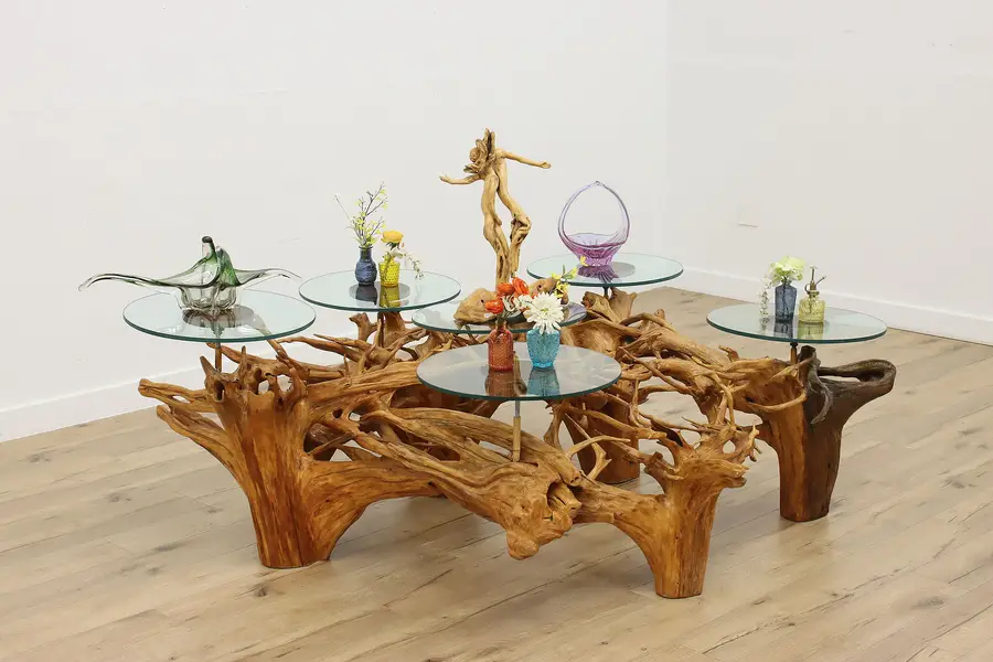 Photo of Driftwood Vintage Giant Coffee Table Hand Carved Animals