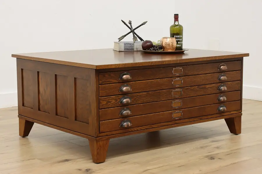 Photo of Arts & Crafts Antique Oak Map Chest Coffee Table Hamilton