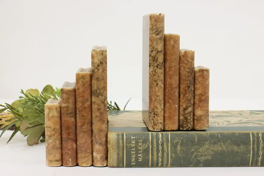 Photo of Pair of Alabaster Vintage Book Stack Library Bookends