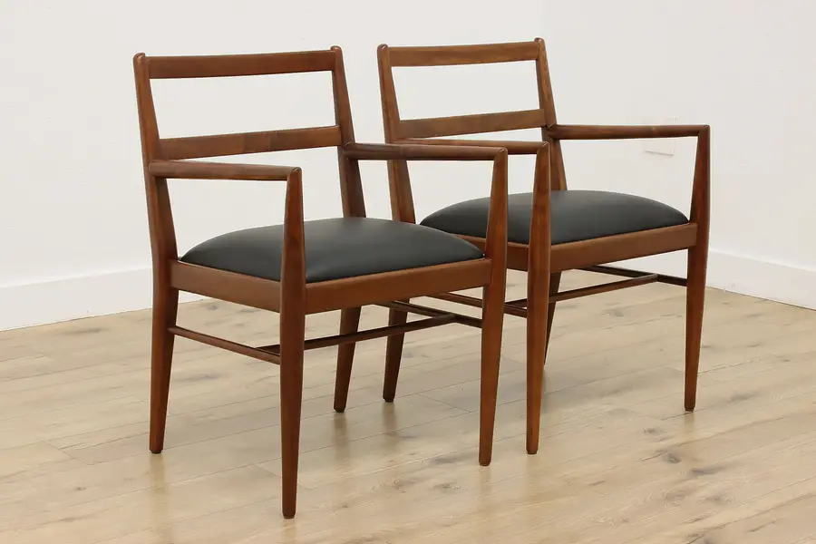Photo of Pair of Midcentury Modern Vintage Walnut & Leather Chairs