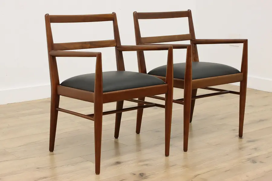 Photo of Pair of Midcentury Modern Vintage Walnut & Leather Chairs