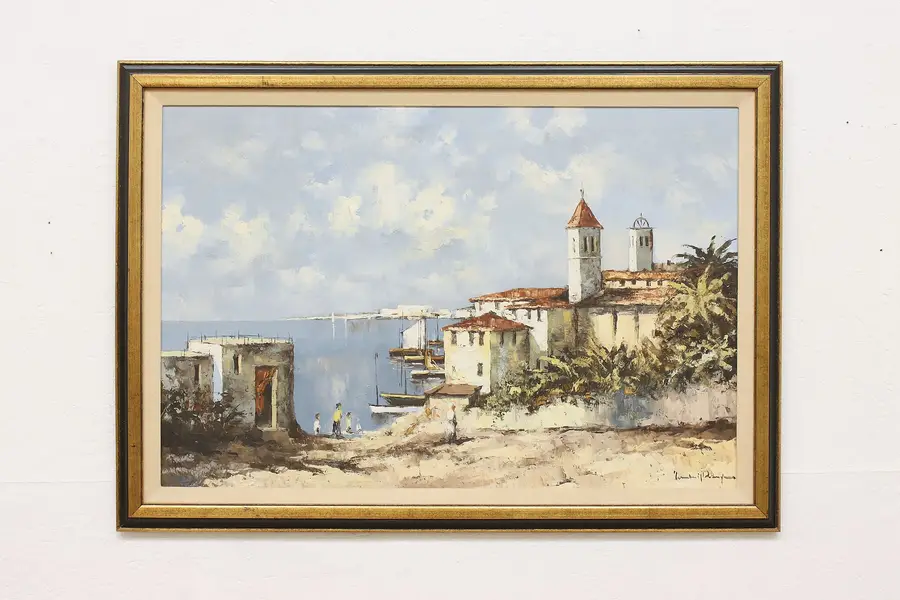 Photo of Harbor Village Vintage Original Oil Painting Paulsen 41.5"