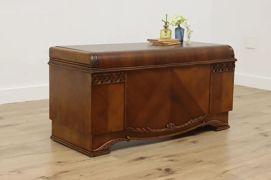 Photo of Art Deco Waterfall Vintage Walnut Chest or Trunk, Dillingham