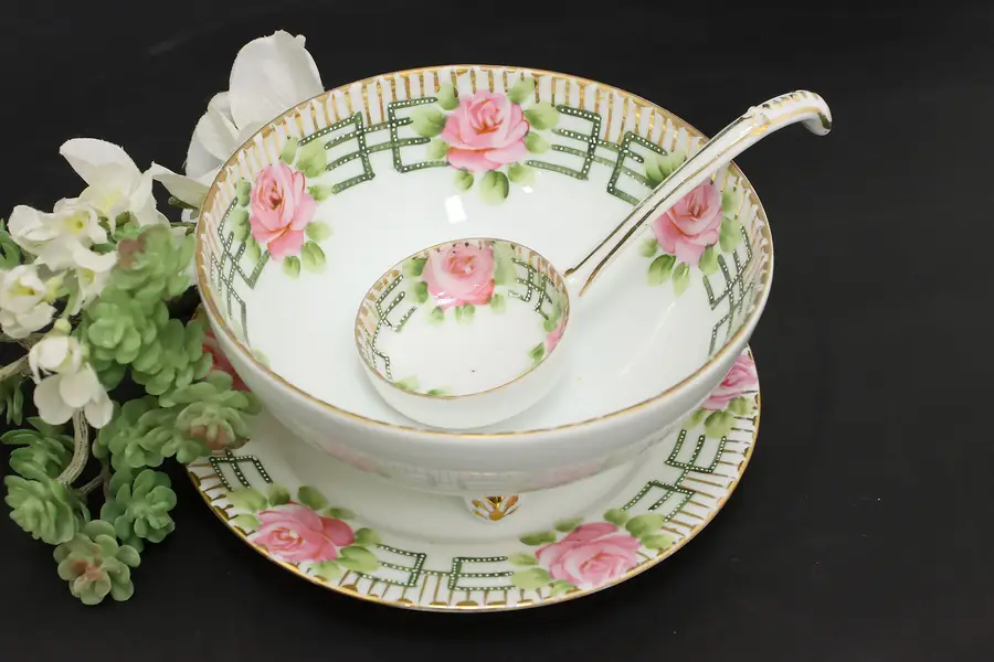 Photo of Japanese Nippon Antique Serving Sauce Bowl Plate & Spoon