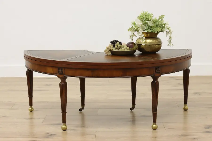 Photo of Vintage Flip Top Mahogany & Leather Coffee Table
