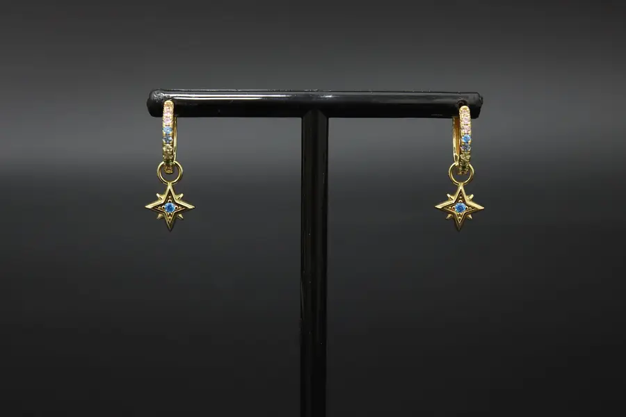 Photo of Sterling Silver 14k Gold Plated Star Dangle Earrings