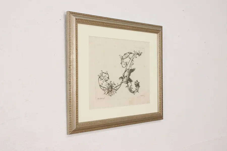 Photo of A Alphabet Letter Antique 1750s Engraving Poggi 21"