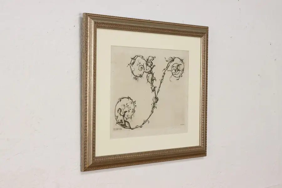 Photo of Y Alphabet Letter Antique 1750s Engraving Poggi 21"