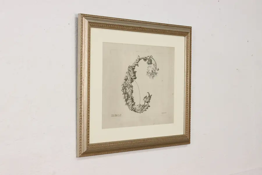 Photo of C Alphabet Letter Antique 1750s Engraving Poggi 21"