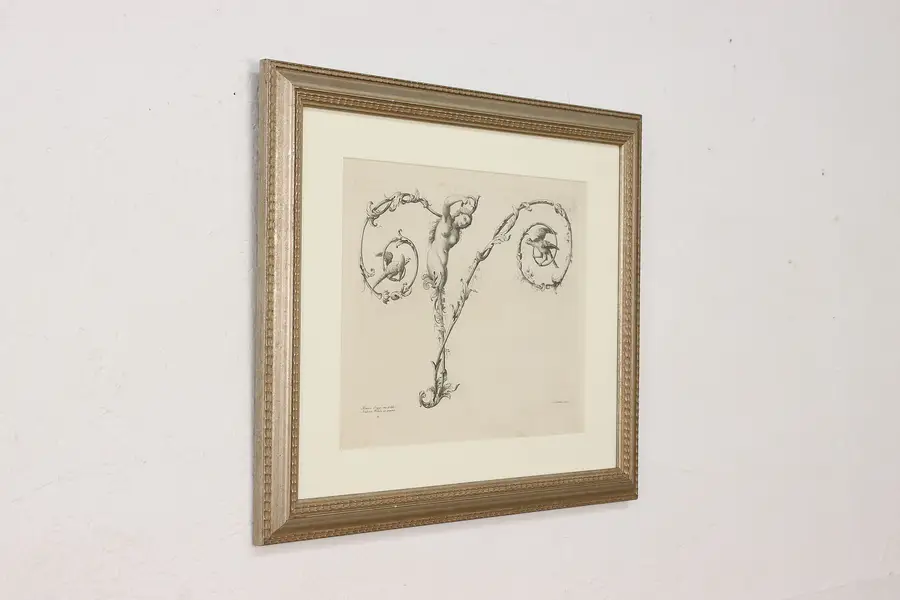 Photo of V Alphabet Letter Antique 1750s Engraving Poggi 21"