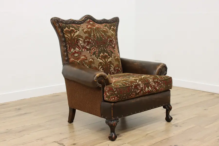 Photo of Vintage Leather & Tapestry Oversize Lounge Chair Paul Robert
