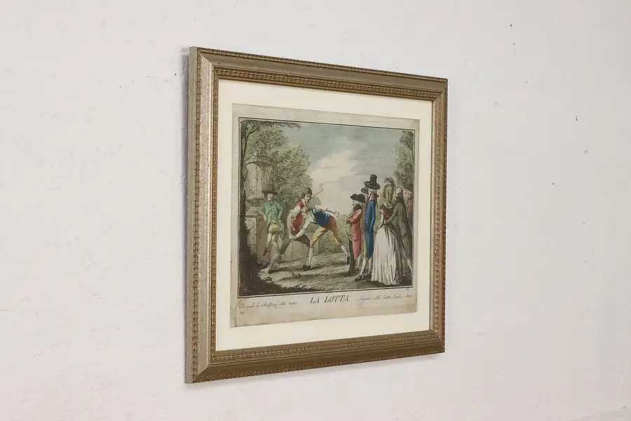Photo of Wrestling Men Antique Colored 1790 Engraving Lasinio 21"