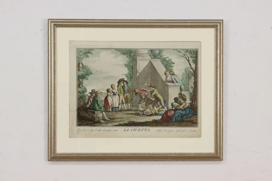 Photo of La Civetta Game Antique Colored 1790 Engraving Lasinio 21"