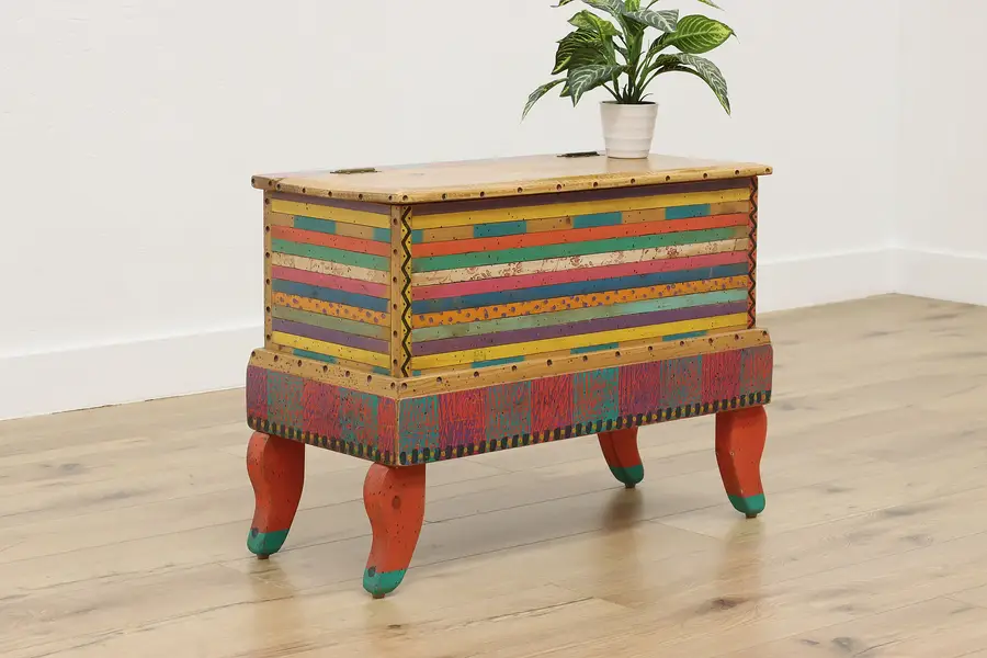 Photo of Farmhouse Vintage Painted Pine Blanket Chest, Shoestring