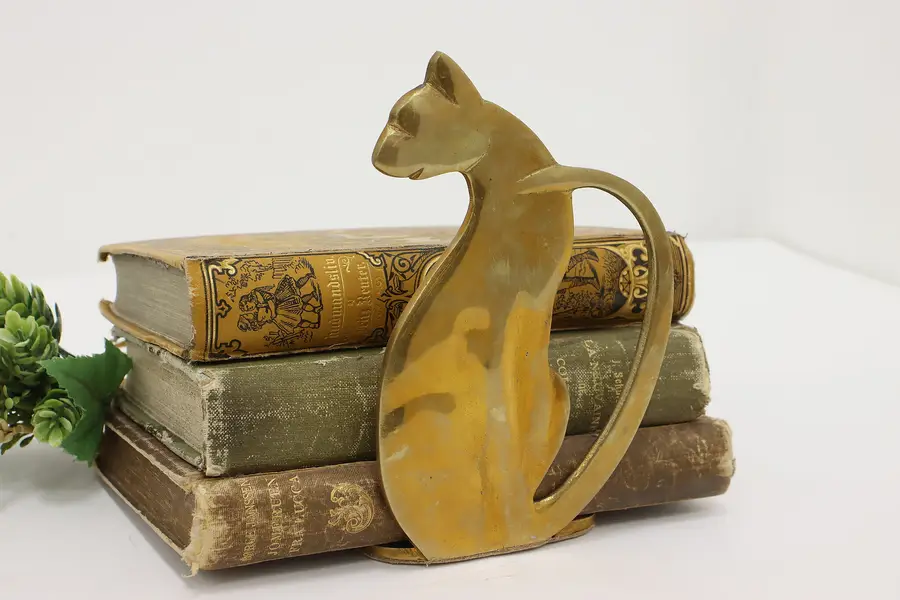 Photo of Art Deco Vintage Brass Cat Sculpture Library Office Bookend