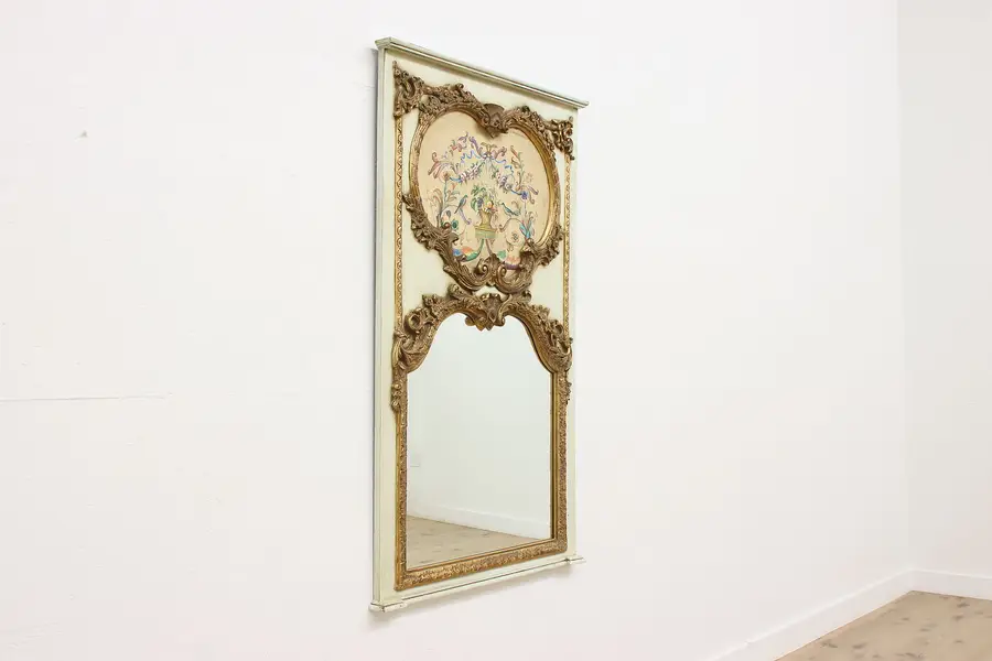 Photo of French Design Vintage Hand Painted Trumeau Mantel Mirror