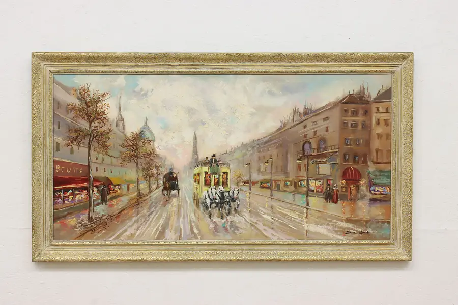 Photo of Paris City Life Vintage Original Oil Painting Bodo 53.5"
