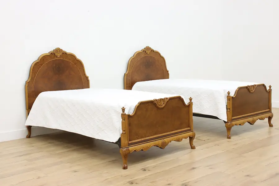 Photo of Pair of French Design Antique Walnut Twin Size Beds, Tobey