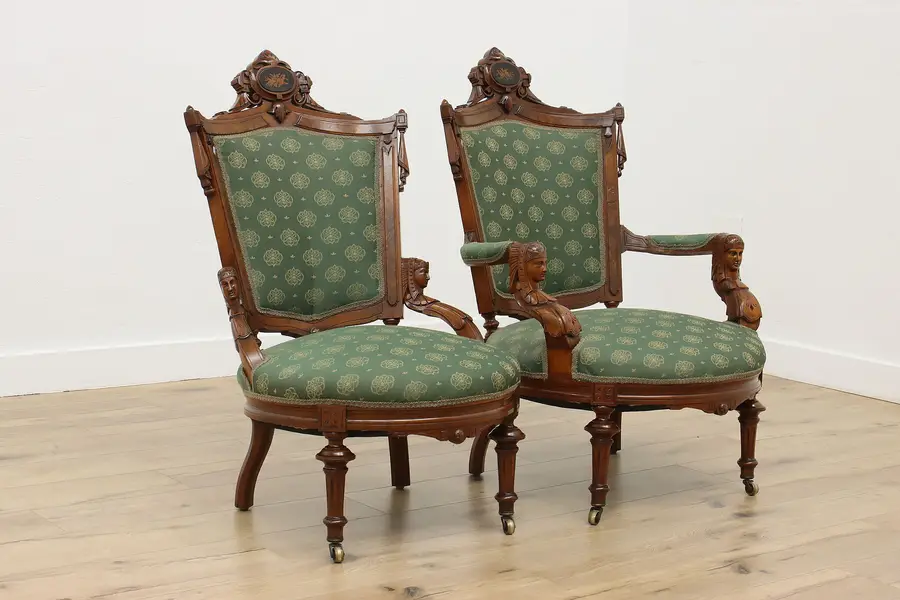 Photo of Jelliff Pair of Victorian Eastlake Antique Music Room Chairs