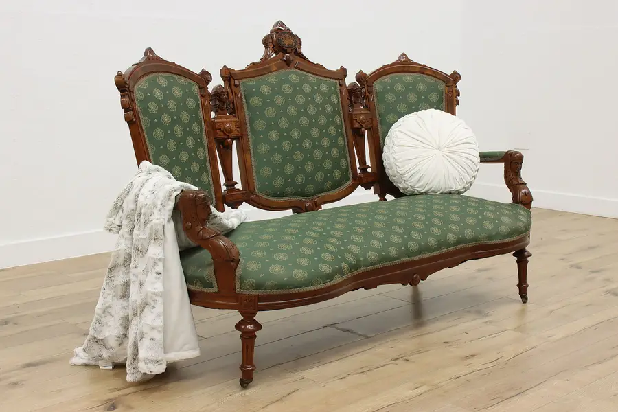 Photo of Jelliff Victorian Eastlake Antique Carved Walnut Sofa Couch