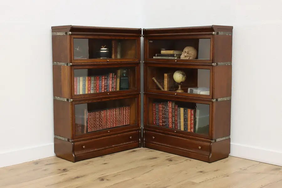 Photo of Arts & Crafts Antique Oak Lawyer Corner Pair Bookcases