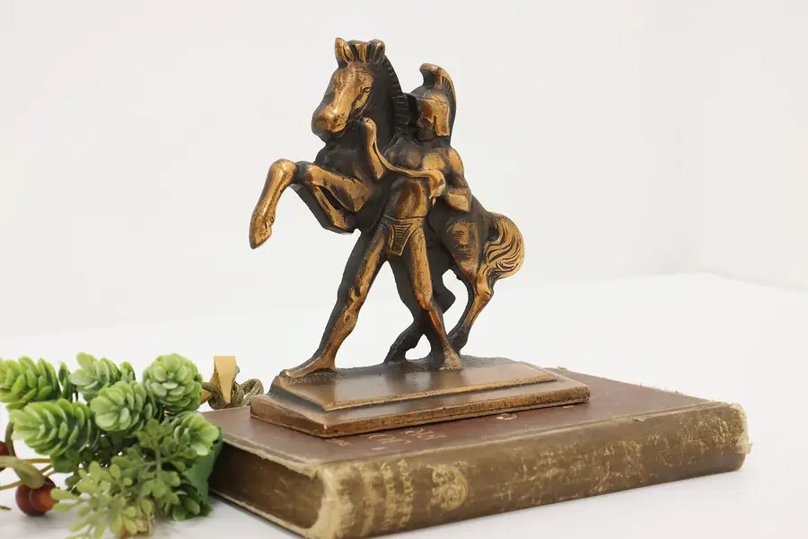 Photo of Greek Soldier & Horse Antique Cast Iron Library Bookend