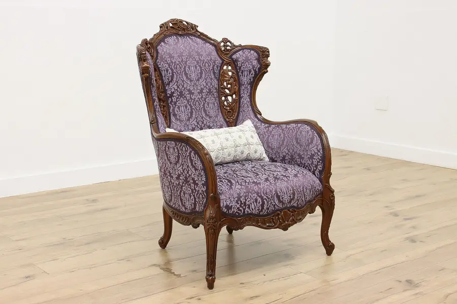Photo of French Design Vintage Carved Wingback Music Room Chair