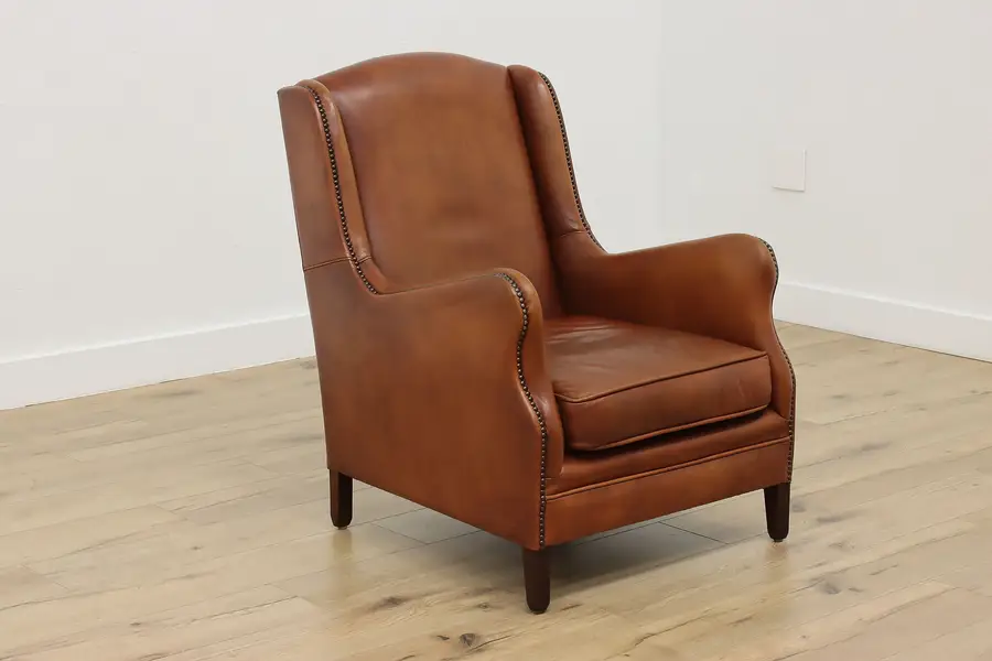 Photo of Art Deco Vintage Dutch Leather Library or Club Chair Bendic