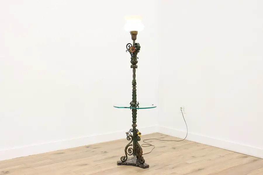 Photo of Wrought Iron & Marble Antique Floor Lamp, Glass Table
