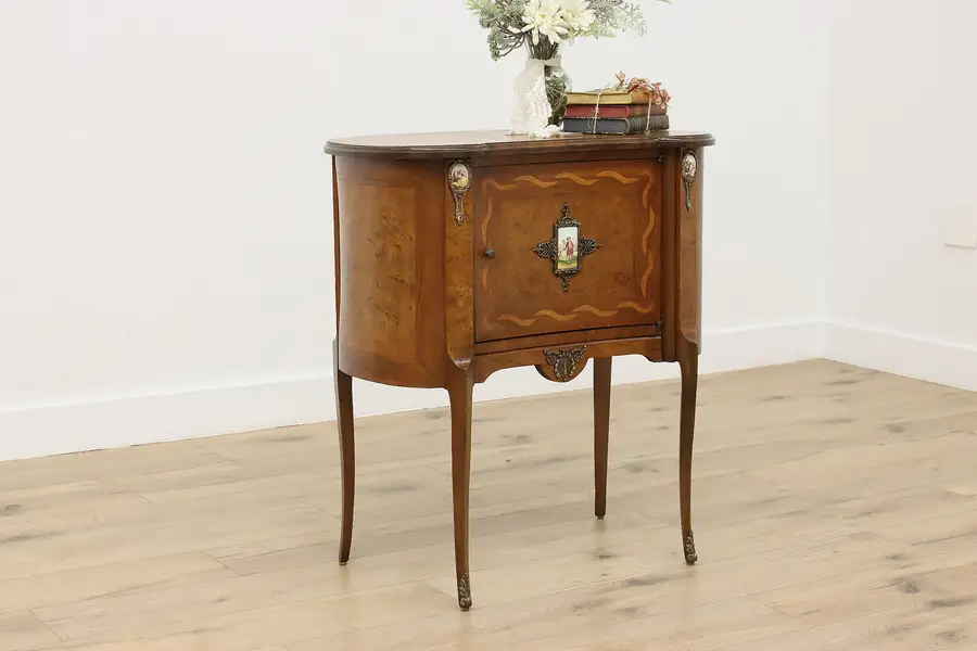 Photo of French Antique Marquetry Nightstand or Console, Medallions