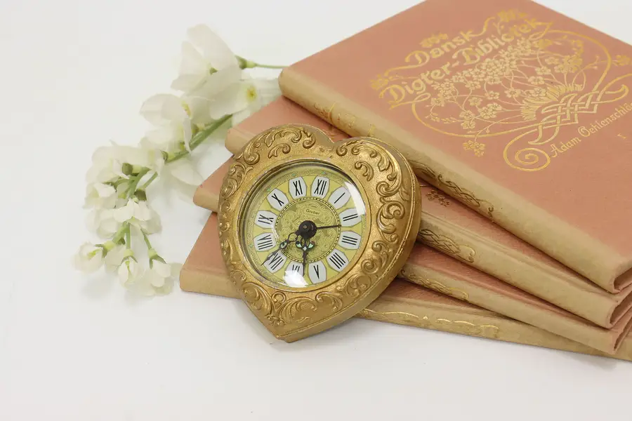 Photo of German Vintage Heart Shaped Desk or Nightstand Clock Gruber