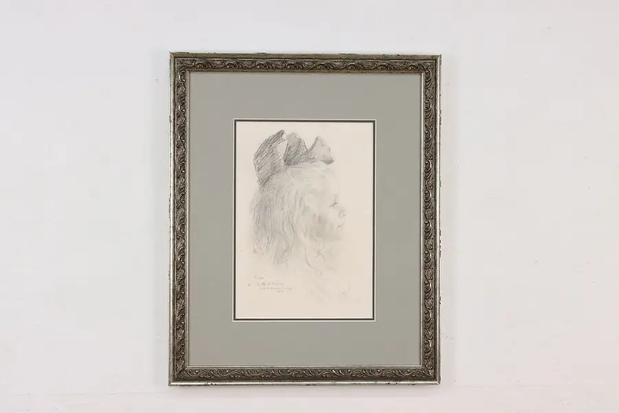 Photo of Beloved Sister Antique 1908 Pencil Drawing, Coffin 22.5"